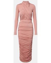 Balmain - Ruched Jersey Midi Dress - Lyst
