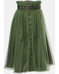 Noir Kei Ninomiya - Belted Tulle-Trimmed Twill Midi Skirt - Lyst