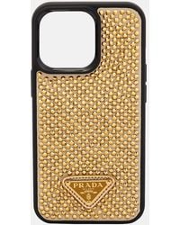 Prada - Embellished Leather Iphone 13 Pro Case - Lyst