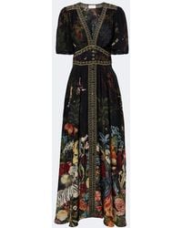 CAMILLA - Embellished Printed Silk Satin Maxi Dress - Lyst