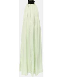Ferragamo - Faux Leather-trimmed Pleated Gown - Lyst