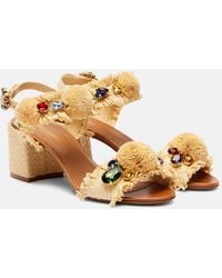 Dolce & Gabbana - Embellished Raffia-Effect Sandals - Lyst