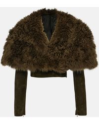 Alaïa - Cropped Shearling And Suede Jacket - Lyst