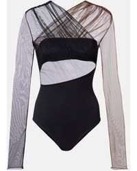 Nensi Dojaka - Cutout Ruched Sheer Bodysuit - Lyst
