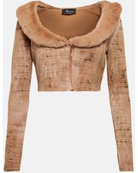 Blumarine - Faux Fur-trimmed Cropped Cardigan - Lyst