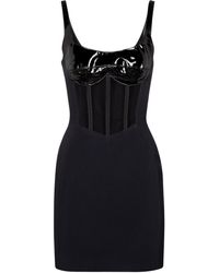 David Koma Minikleid aus Cady und Leder - Schwarz