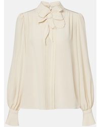 Valentino - Floral-Applique Silk Crepe De Chine Blouse - Lyst