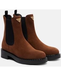 Prada - Chelsea Boots Chocolate Aus Veloursleder - Lyst