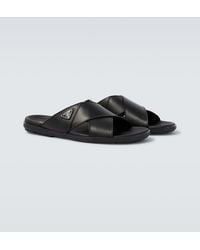 Prada - Crossed Leather Sandals - Lyst
