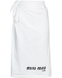 Miu Miu Falda midi de algodon con logo - Blanco