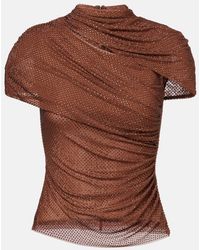 Self-Portrait - Crystal-Embellished Draped Mesh Top - Lyst