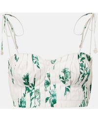 Agua Bendita - Moringa Floral Pleated Cotton Crop Top - Lyst