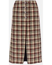 Rabanne - Plaid Wool And Cotton Midi Skirt - Lyst