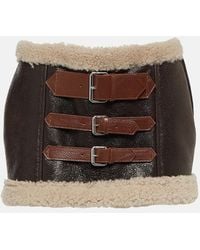 Blumarine - Shearling-Trimmed Leather Miniskirt - Lyst