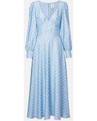 Posse - Vestido Midi Tilly De Saten Con Lunares - Lyst