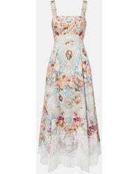 CAMILLA - Printed Lace-Trimmed Cotton Midi Dress - Lyst