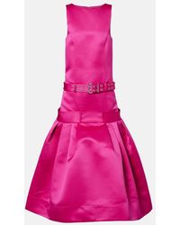 Ganni - Belted Satin Midi Dress - Lyst