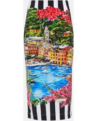 Dolce & Gabbana - Portofino Printed Jersey Midi Skirt - Lyst