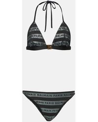 Balmain - Bikini a righe con logo - Lyst