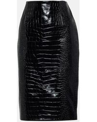 Versace - Croc-effect Leather Pencil Skirt - Lyst