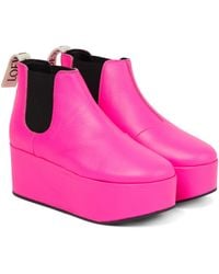 Loewe Leather Platform Chelsea Boots - Pink