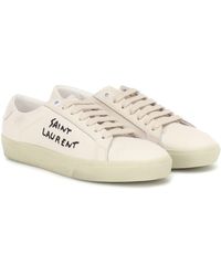 Saint Laurent Court Classic Sneakers Aus Canvas Und Leder In Distressed-optik Mit Logostickerei - Mehrfarbig