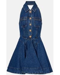 Self-Portrait - Flared Denim Midi Dress - Lyst