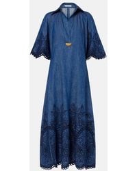 Zimmermann - Besticktes Maxikleid Coco Aus Denim - Lyst
