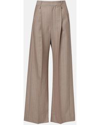 Victoria Beckham - Herringbone Virgin Wool Pleated Pants - Lyst