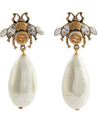 Gucci Orecchini ape con perle a goccia - Metallizzato