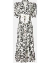 Alessandra Rich - Floral Printed Silk Midi Dress - Lyst