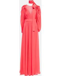 Elie Saab Pleated Silk Chiffon Gown - Red
