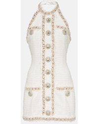 Balmain - Halterneck Embellished Tweed Minidress - Lyst