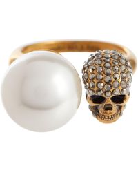 Alexander McQueen Faux Pearl And Crystal-embellished Ring - White