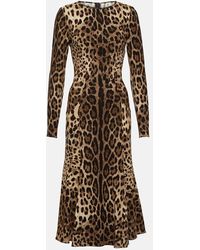 Dolce & Gabbana - Leopard-print Jersey Midi Dress - Lyst
