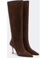 Gucci - Bombshell Gg Suede Knee-High Boots - Lyst
