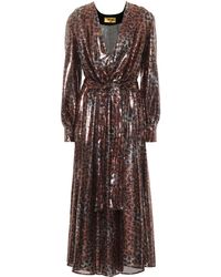 MSGM Robe longue à sequins léopard - Marron