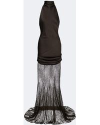 De La Vali - Eldra Ruched Lace-Trimmed Satin Maxi Dress - Lyst