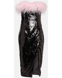 Self-Portrait - Feather-Trimmed Sequined Midi Dress - Lyst