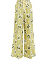 ALÃMAIS Alemais Marlow Wide-leg Printed Linen Pants in Burgundy Paisley (Red) | Lyst