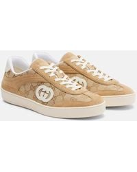 Gucci - G75 Gg Canvas Suede-Trimmed Sneakers - Lyst
