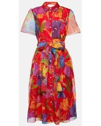 Carolina Herrera - Floral Silk Midi Dress - Lyst