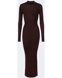 Saint Laurent - Cassandre Ribbed-Knit Silk Maxi Dress - Lyst