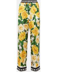 Dolce & Gabbana - Pantalon ample en soie a fleurs - Lyst
