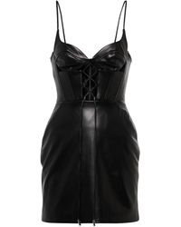 David Koma Lace-up Corset Leather Minidress - Black