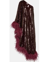 Roland Mouret - Feather-trimmed Sequined Midi Dress - Lyst