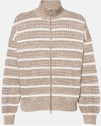 Brunello Cucinelli - Sequined Striped Linen-Blend Cardigan - Lyst