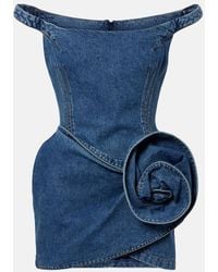 Magda Butrym - Off-Shoulder Floral-Applique Denim Minidress - Lyst