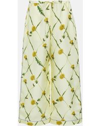 Burberry - Floral Silk Satin Wide-leg Pants - Lyst