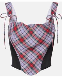 Vivienne Westwood - Puppy Tartan Linen And Mesh Bustier Top - Lyst
